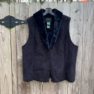 RALPH LAUREN Faux Vegan Suede Vest with Faux Fur Collar size 1X Black La…
